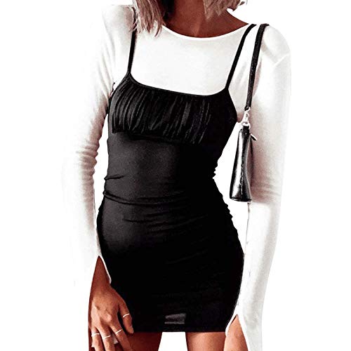 GALEI Vestido feminino básico, com alça de cor sólida, justo, justo, sexy, justo, justo, vestido de