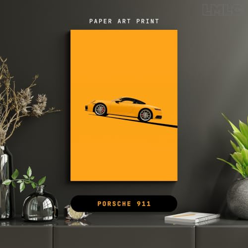 Image of Live Mad Live Crazy Yellow Porsche 911 Portrait Single Wall Paper Poster, A3 Size, 16.5L X 11.7W Inches Unframed Art Prints - Home, Bedroom, Living Room & Decor - Aesthetic, Matt Finish, Frame Not Included