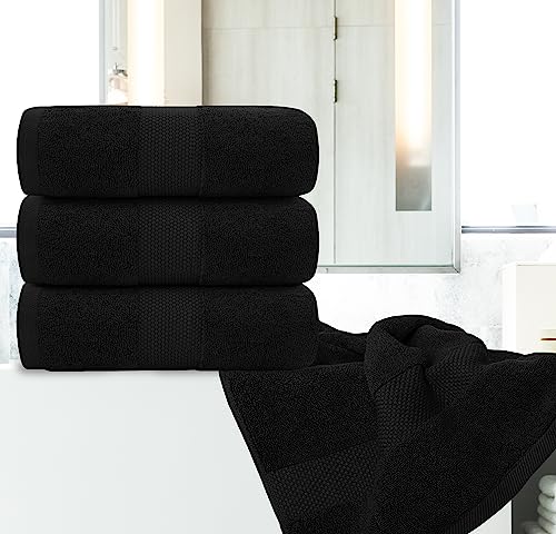 Image of White Classic Luxury Black Bath Towels Extra Large | 100% Soft Cotton 700 GSM Thick 2Ply Absorbent Quick Dry Hotel Bathroom Towel | 27x54 Inch | Black | Set of 4