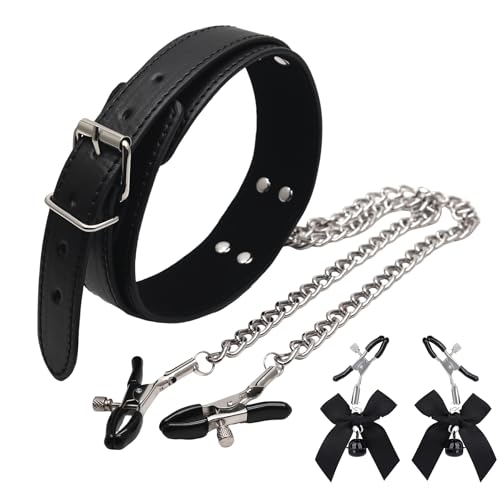 Nipple Rings with Choker Necklace for Women Adjustable Body Chain Non Piercing Nipple Jewelry Set of 2