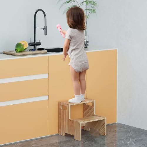 Wiifo Wooden Step Stool,Two Step Stool For Kids,Toddler Montessori Stool Supports 300 Lbs Kids Toddler Stepping Stool For Bathroom Sink/Toilet/Kitchen/Bed,Natural thumb #3