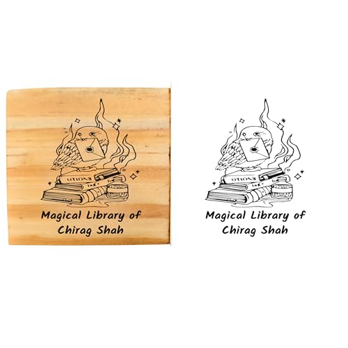 Image of Kunya Personalised Book Stamp with Your Name(3.5 cm Dia), customised for Stamping Books for Readers, Great Gift for booklovers, Kids, Teachers (Spell Cast Book)