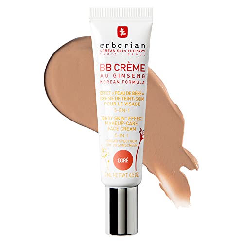 Erborian BB Cream with Ginseng, Tan (Dore) - Lightweight Buildable Coverage with SPF & Ultra-Soft Matte Finish Minimizes Pores, Blemishes & Imperfections - Korean Face Makeup & Skincare - .5 Oz