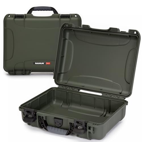 Image of NANUK 910 Empty Waterproof Hard Case - 14.3 inch x 11.1 inch x 4.7 inch, Protective Case for Gear - Impact-Resistant, Dustproof, Airline Carry-On Approved - Made in Canada, Olive