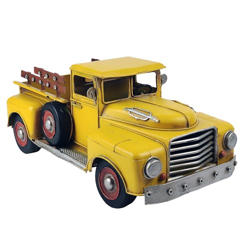 PARSAHO Vintage Farmhouse Yellow Truck Pickup Truck Rustic Metal Home Decor Collectible Vehicle Car Model Home Table Desktop Tabletop Gift Decoration