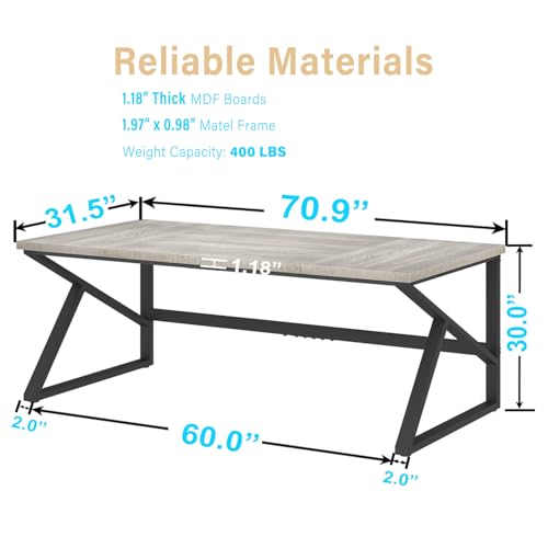 Image of HSH 70 Inch Long Grey Desk, Large Home Office Computer Desk for 2 People, Industrial Wood and Metal Executive Work Writing Study Gaming Desk Table, Modern Bedroom Simple PC Laptop Desk Double Desk