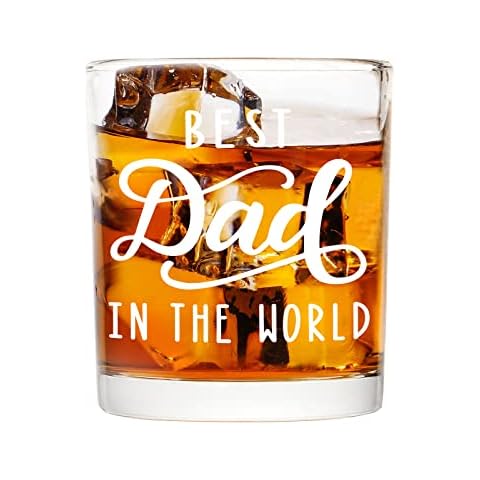 Modwnfy Dad Gift Whiskey Glass, Best Dad In The World Old-Fashioned Glass, Father’s Day Gift Scotch Glass for Dad New Dad Grandpa Brother Husband Friend, Cute Dad Gifts for Birthday Christmas, 10Oz Cover