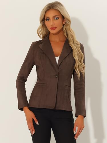 Allegra K Faux Suede Casual Blazer for Women's Lapel Collar Long Sleeve Work Office Jacket4