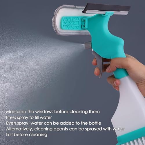 Image of Jumix Window Cleaning Tool for Home, 4-in-1 Scraper Brush Spray and Brush, Multifunction Window Cleaner Tool with Sprayer & Plush Glass Brush for Window Mirrors Ceramics Table