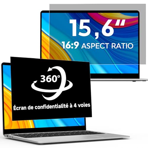 360° Filtre de Confidentialité 15.6 Pouces 16:9 - Protecteur d'écran Anti-Espion Anti-Lumière Bleue, Filtre Ecran Confidentialité Portable Compatible avec...