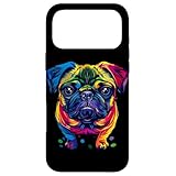 パグ犬 カラフルカラー ポップアート レインボー カーリン キュート パグ スマホケース iPhone 17 Pro Max 用