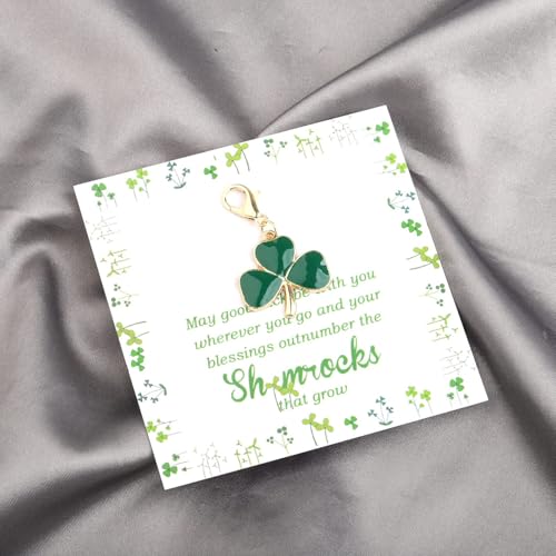 Gzrlyf Green Shammrock Charm with Lobster Clasp 3 Leaf Clover Charm with Blessing Card St Patrickk’s Day Gift Lucky Jewelry4