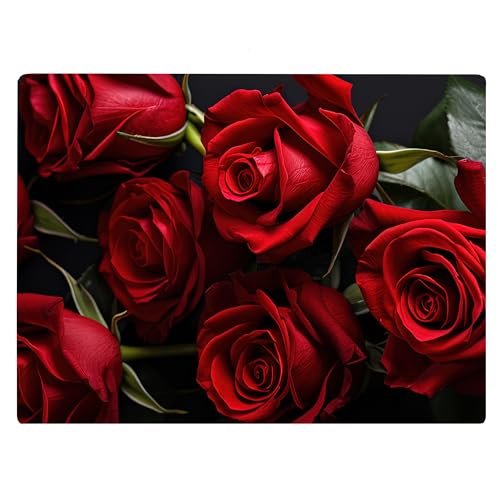 Tabla de cortar de vidrio templado rectangular decorativa con diseño de rosas rojas miniatura 1