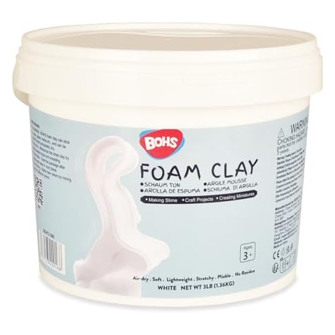 BOHS White Modeling Foam Clay Pro - Air Dry, Squishy,Pliable - Molding Clay for Adult Arts & Crafts Project,Fake Bake,Slime Ingredient Supplies,3 LBS / 1.36 KG Bucket, Age 3 Years & up Cover
