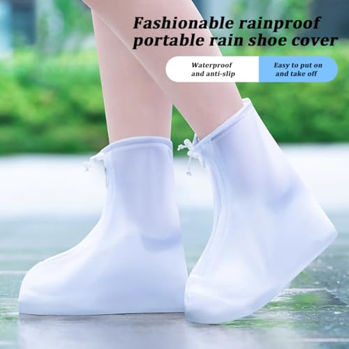 Sweatness Überschuhe Fahrrad Wasserdicht, 2 Paar wasserdichte Überschuhe aus Silikon, Silikonschuhe zum Überziehen, geeignet für Regen, Schnee, Wüstenstrand, Größe, L, weiß
