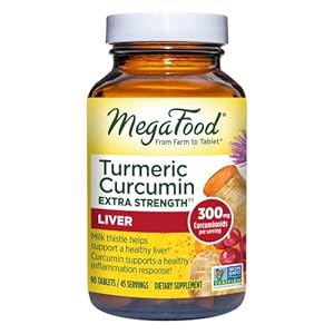 MegaFood Turmeric Curcumin Extra Strength -Supplement to support Liver Health with Bioperine Black Pepper & Milk Thistle Extract – Gluten Free, Vegan & Made without Dairy & Soy – 90 Tabs (45 Servings)
