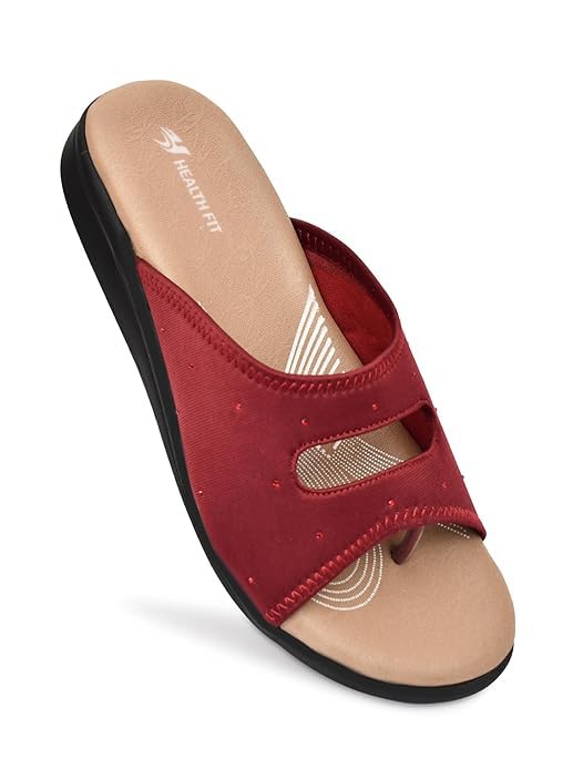 Image of HEALTH FIT EXTRA SOFT Women's Comfortable Memory Foam Doctor Slippers /Flip-Flops|Fashionable Casual & Stylish|Lightweight & Breathable|Outdoor Synthetic Casual Chappals Sandals Ladies & Girls HF25