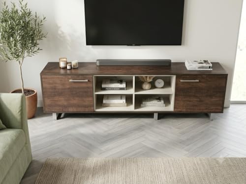 Image of Ritz Engineered Wooden TV Cabinet & Entertainment Unit with Adjustable Center Compartments | Modern Living Room TV Stand with 2 Storage Cabinets | 1800 x 430 x 550 mm - Columbia Walnut & Ivory