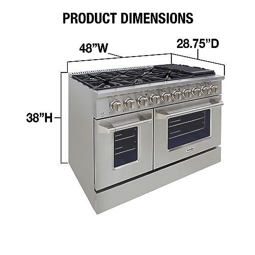 Duura Elite DE480GRSSS Gas Range Cooktop, 48-Inch With Double Porcelain Convection Oven And Broil Function thumb #5