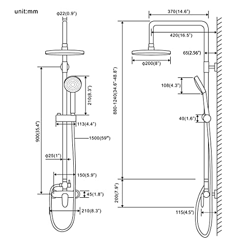 Haoxin Outdoor Shower Fixtures With 5 Function Hand Shower,Exposed Rain Shower System Set,Outdoor Shower Faucet Brushed Nickel,Hxsn06U #TOP4