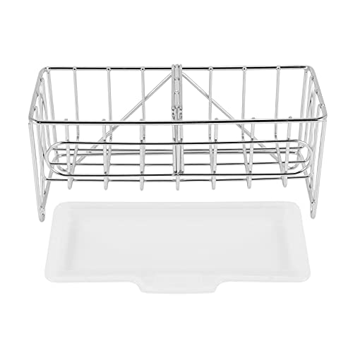 Ronlok Jabón de apoyo para lavavajillas con esponja de apoyo con bandeja de drenaje de acero inoxidable para cocina