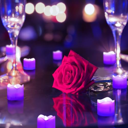 Image of Topstone Electronic Flameless Candles with Remote Control,Purple LED Light, 400+ Hours Battery Life, CR2450 Battery Included, Timer, Realistic Flickering for Home Decor, Wedding, Party, Holiday