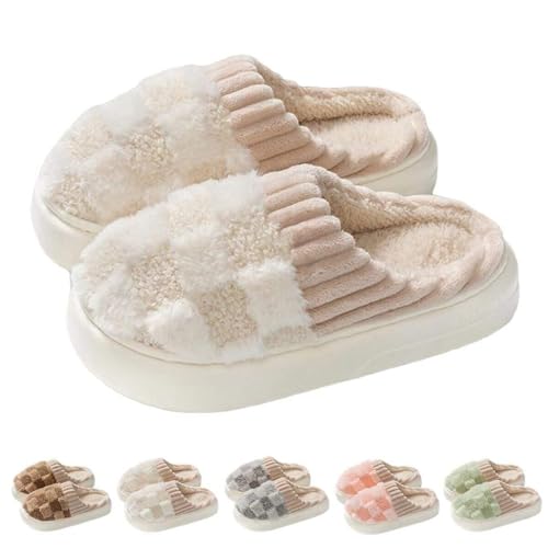Fluffy Slippers for Womens Mens Checkered House Slipper Couple Plush Warm Home Shoes Cozy Fuzzy Memory Foam Slip On Slippers Bedroom Shoes Indoor Outdoor4