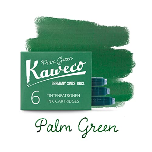 Image of Kaweco Fountain Pen Ink Cartridges Palm Green Pack of 6 | Premium Ink with Short Standard Cartridges in Green | Vegan Cruelty Free Water Soluble Calligraphy Lettering Writing