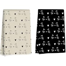 2 Pcs Cute Cat Kitchen Towels, Minimalist Art Decorative Absorbent Microfiber Dish Cloth Tea Towel, Waffle Soft Hand Towels for Kitchen Home Bathroom Farmhouse Decor, Cat Lover Gifts for Women