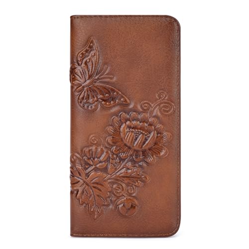 Image of Wallet Women Ultra Slim Thin Rfid 3D Embossed Vegan Leather Womens Wallet Clutch Long Ladies Wallet (02-Red-Brown)