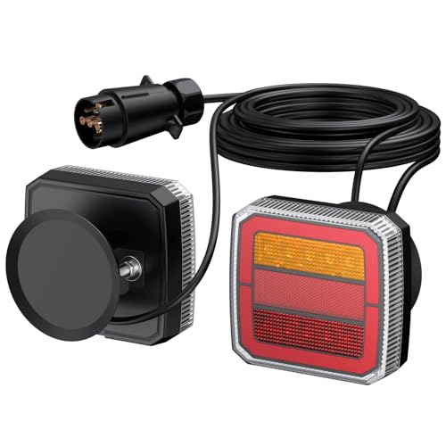 DTEANJU Lot de 2 Feux Arrière Base Aimanté avec Câble 9.75 m Feu De Remorque 40 LED 12–30V E9 E57 IP65 7 Broches Fixation Magnétique avec fonctions Stop...