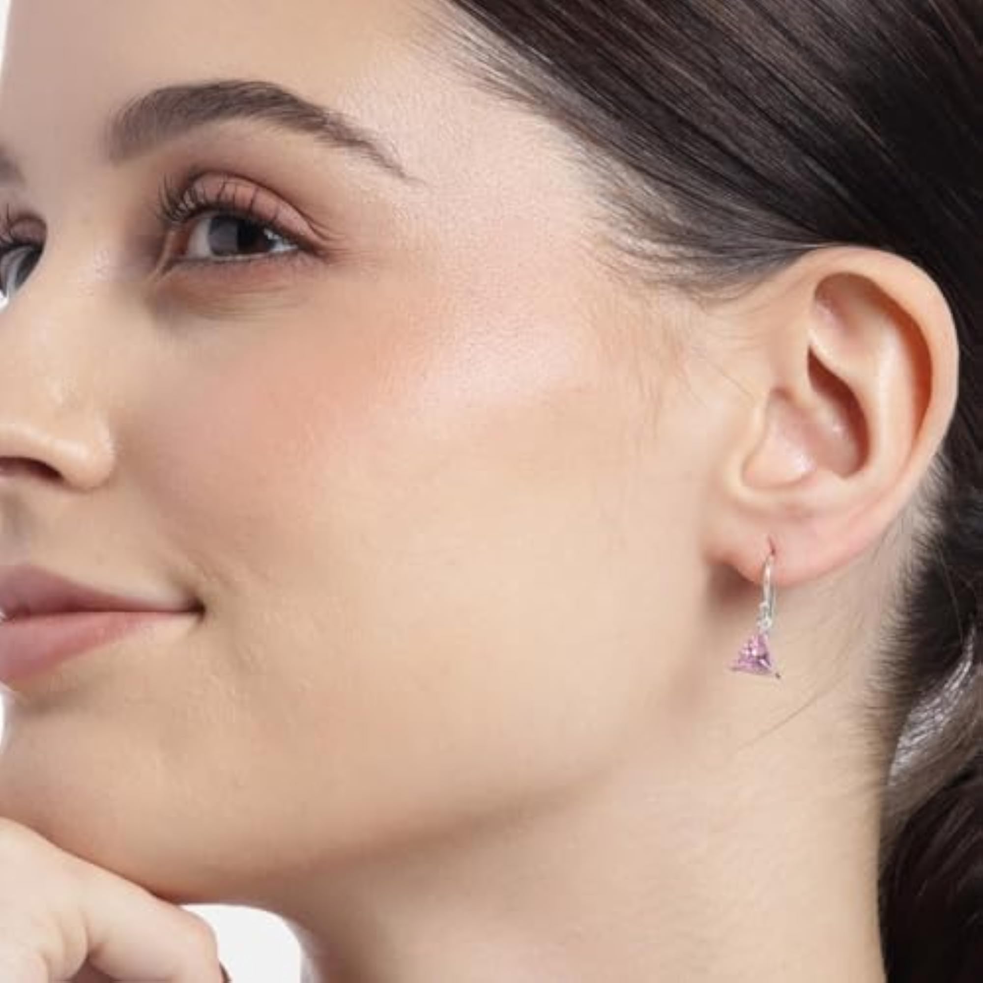 925 Silver Pink CZ Rhodium Plated Dangler Earrings