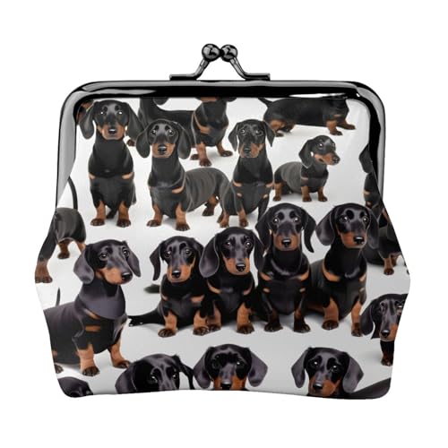 Dachshund Weiner Pet Dog print Women's leather kiss lock coin wallet Portable wallet for office and travel