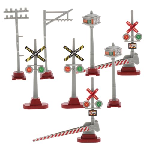 Tofficu Realistic Train Road Sign Models Light up Railroad Signals for Educational Playset