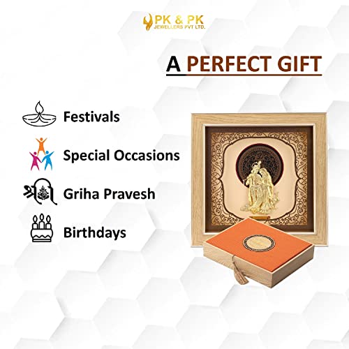 Image of Pk & Pk Jewellers Lord Radha Krishna with Peacock | 24KT Gold Frame | Solid Square Collection | Medium Size [26x26 cm] (For Premium Gift, Temple, Table Decor, Home Decoration)