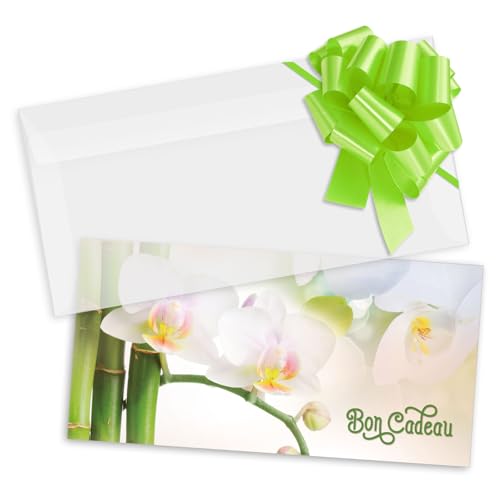 100 Formulaires de bons cadeaux complets avec enveloppes et rubans pour instituts de massage U9243F-2-100