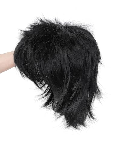 Image of Rose bud Anime Halloween Dark Black Wig for Cosplay Party Synthetic Layered Short Hair Wigs with Bangs Pastel Funny Wigs for Women Men