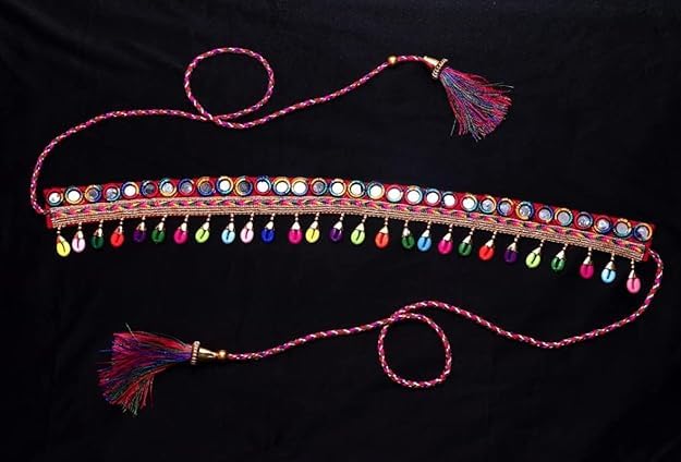 CHARMAURA Traditional Navratri Kamarband for Women & Girls | Mirror Work Waist Belt with Tassels & Colorful Beads | Ethnic Belly Chain for Garba & Dandiya Nights3
