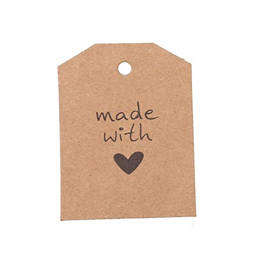 UEETEK 100pcs Made with Love Sign Paper Tag Gift Label with Twine for Wedding Party