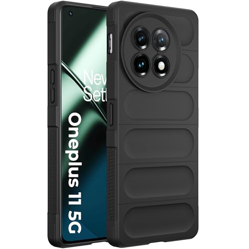 Image of A rtistque Liquid Silicone Stripes Back Cover Case for OnePlus 11 5G | with Camera Protection | with Inner Fabric | Anti Slip Grip | AirBag Case - Black