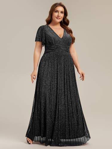 Image of Ever-Pretty Women's Plus Size Glitter Formal Dresses for Curvy Women A Line V Neck Gala Mother of Bride Dress Evening Gown
