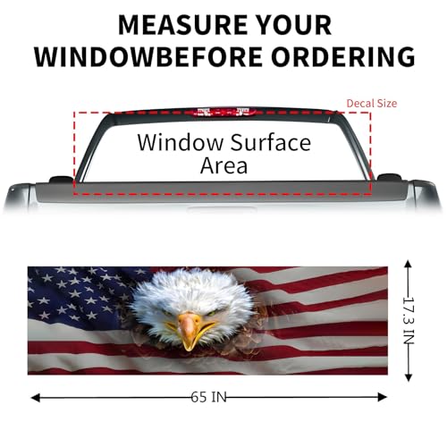 Image of Back Window Decals for Trucks - 65x17.3 in American Flag Window Decal Rear Window Decals for Truck Decor, Creative Truck Rear Window Decal for Personalized Decoration - Eagle-10-S