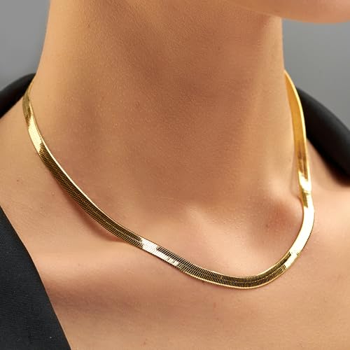 LIFETIME JEWELRY 5mm Flexible Herringbone Chain Necklace 24k Real Gold Plated2