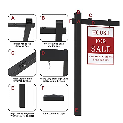 Qikdesign Vinyl PVC Real Estate Sign Post with Flat Cap 6' Tall - Black Commercial Grade Yard Sign Holder - 36" Arm Holds Up to 24" Sign (No Sign), 2-Pack by Qikdesign - Used condition - Image 4