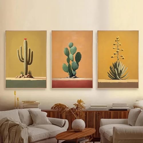 Paysage désert affiches minimalistes vintage agave impression sur toile grand format x3
