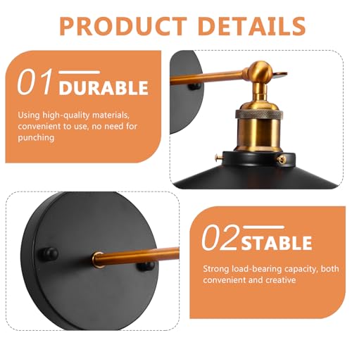 Image of Black Vintage Wall Sconces Light, Industrial Adjustable Vintage Wall Sconce, E27 Lamp Holder (Without Light Source) Oil Rubbed Bronze Wall Sconce for Bedroom Living Room Reading Kitchen (22cm Shade)