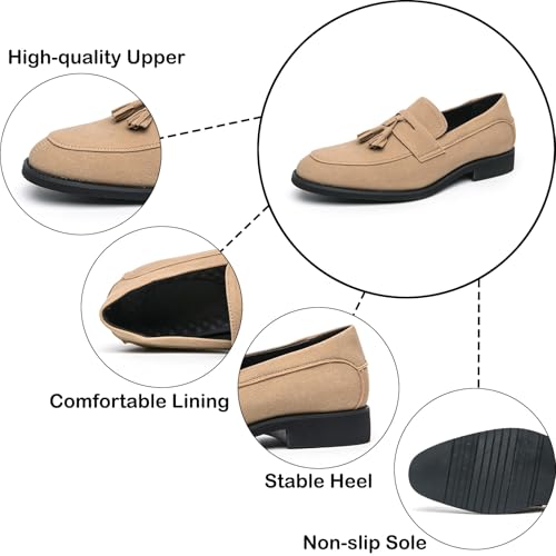 Men's Suede Leather Tassel Decorated Penny Loafers Lightweight Breathable Round Toe Slip-On Low Block Heel Business Dress Shoes for Work Office Daily Wear3