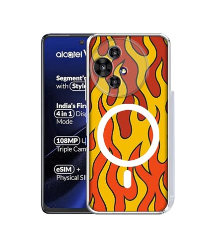 Image of Case Cover for Alcatel V3 Ultra 5G Blazing Flames Magnetic Ring Design (Not Magnetic Compatible) | UV Printed Soft TPU Shockproof Back Case for Alcatel V3 Ultra 5G