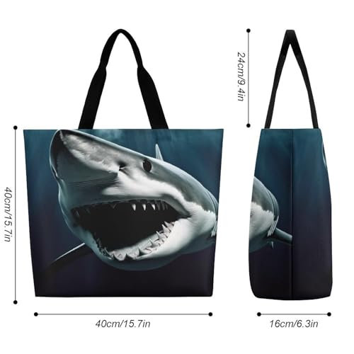 Women's Multi-Functional Shopping Bag，Shark Printing Messenger Bag Shoulder Bag for Travel, Work, Shopping & Parties with Inner Pocket, Grocery Bag Lightweight & Water-Resistant2