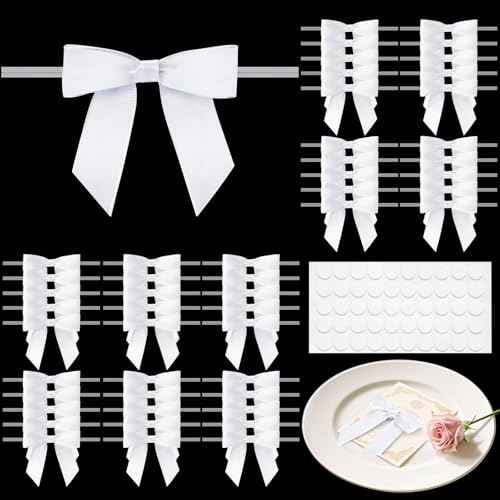 MERDTTES 50PCS Twist Tie Bows Premium 2.75 Inch Ribbon Mini White Bows for Gift Wrapping, Bridal Shower & DIY Crafts